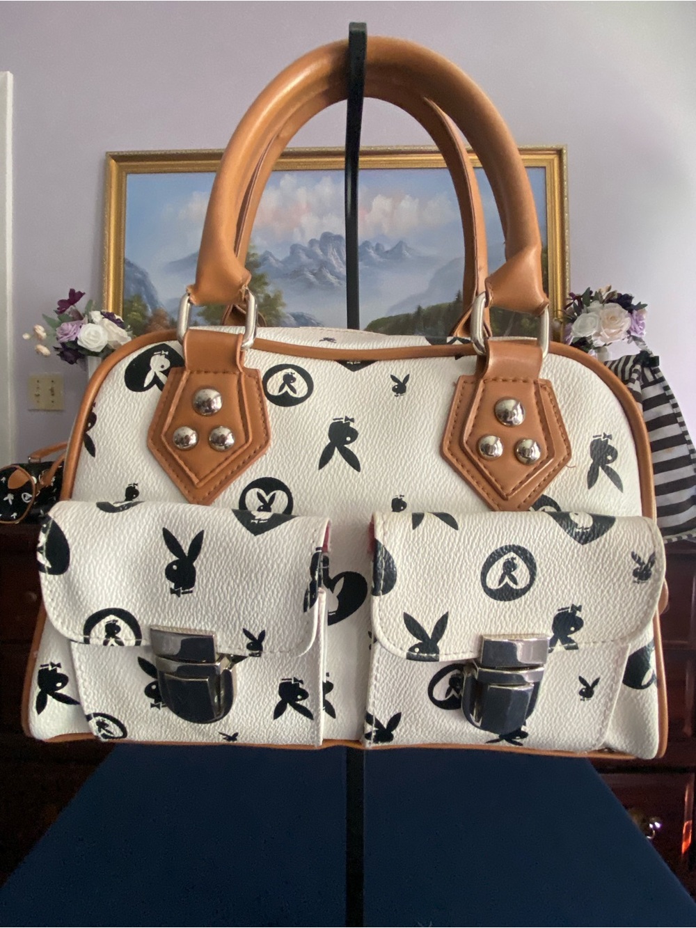 VNTG Y2K Playboy Monogram Satchel White/Black Near Mint Collector Condition